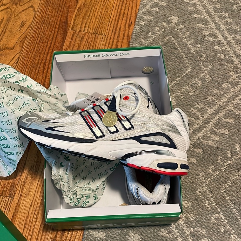 Sporty and Rich x Adidas collab Adistar sneakers, W10/M9.